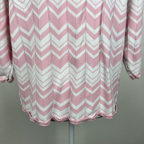 Vintage Alfred Dunner Sweater Women Extra Large Pink White Chevron Built In - Picture 13 of 16